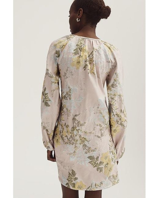 Siempre Gray Long-Sleeve Scoop-Neck Brocade Mini Dress