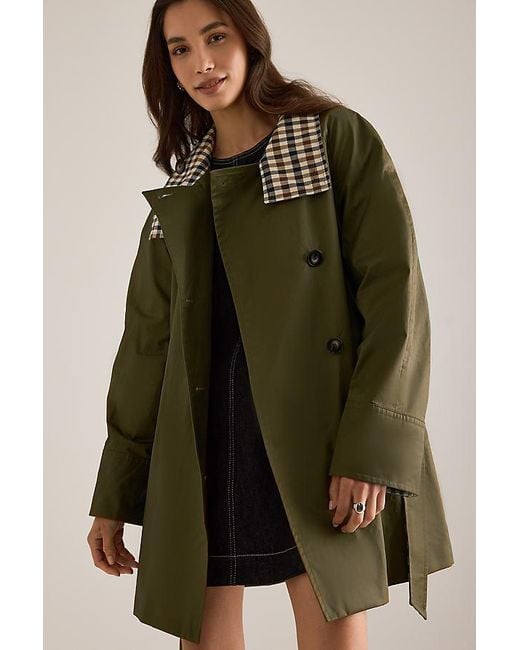By Anthropologie Green Tie-Waist Waxed Jacket