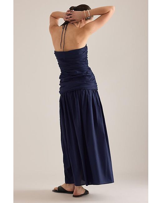 Faithfull The Brand Blue Notte Ruched Drop-Waist Maxi Dress