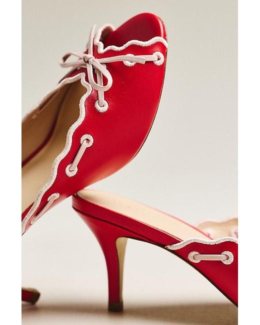 Maeve Red Scalloped Mule Heels
