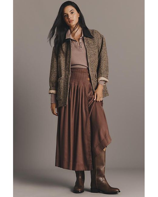 By Anthropologie Brown Asymmetric Pleated Surplus Maxi Skirt