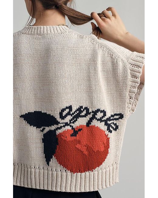 Maeve Gray Short-Sleeve Crew-Neck Veggie Motif Graphic Jumper