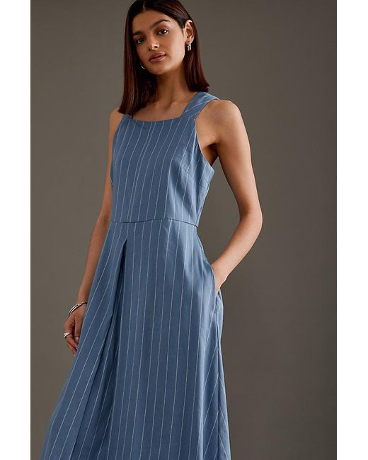 ALIGNE Blue Madeline Cross-back Linen Midi Dress