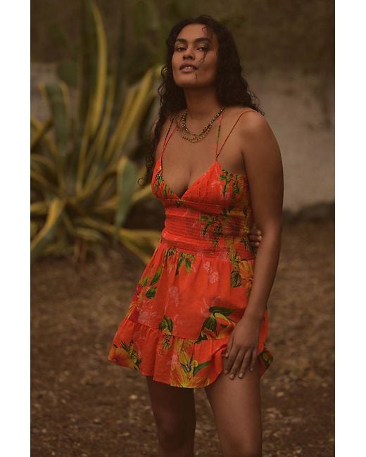By Anthropologie Brown The Josephine Smocked Drop-Waist Dress: Mini Edition