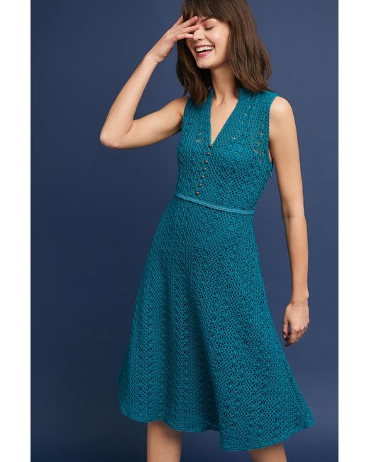 Anthropologie Blue Evelyn Crochet Dress