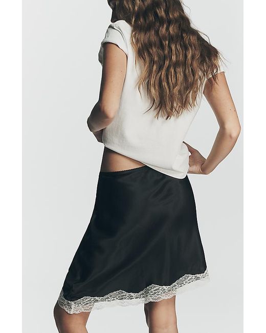 By Anthropologie Black Asymmetric Lace Mini Skirt