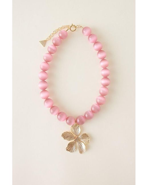 By Anthropologie Pink Large Beaded Pendant Bracelet
