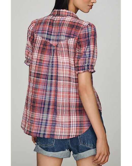 Pilcro Red Aly Puff-Sleeve Blouse