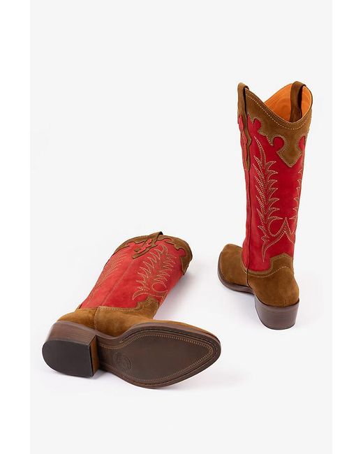 Penelope Chilvers Red Jolene Suede Cowboy Boots