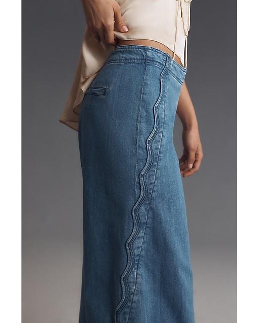 Maeve Blue Scallop-Edge High-Rise Wide-Leg Jeans