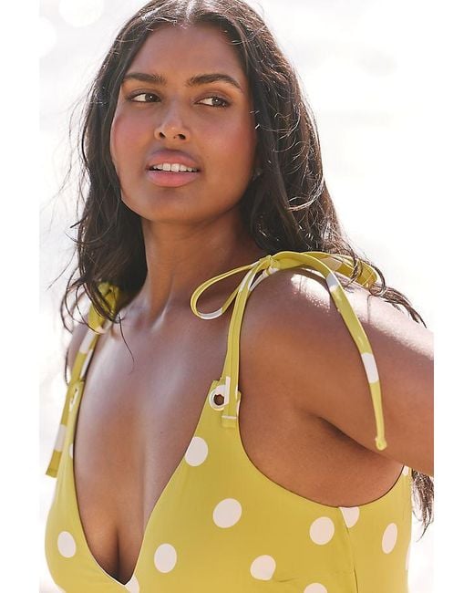 Celandine Green Polka-Dot Plunge One-Piece Swimsuit