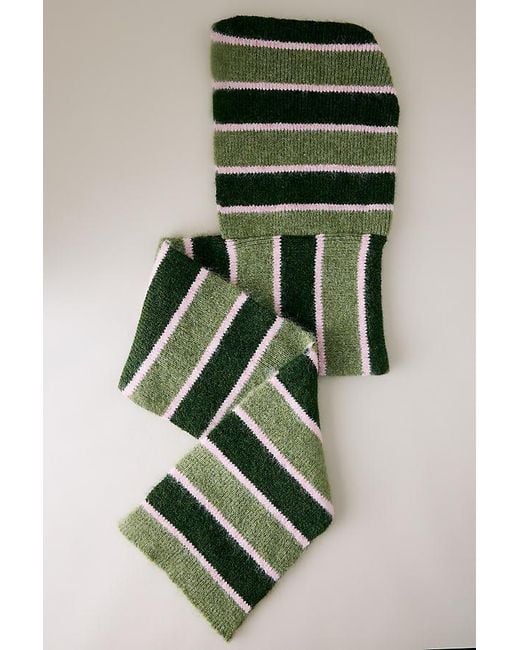 By Anthropologie Green Striped Hooded Scarf