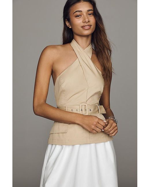 Astr Gray Aleda Twofer Halter Belted Midi Dress