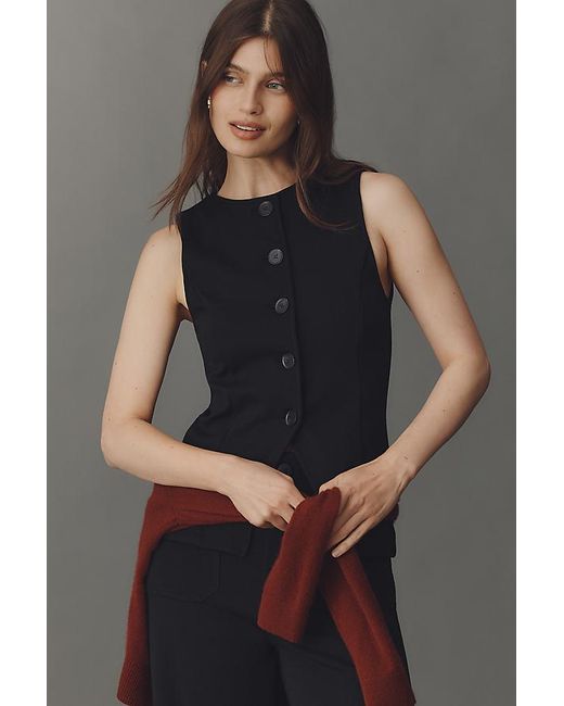 Maeve Black Button-Front Knitted Vest