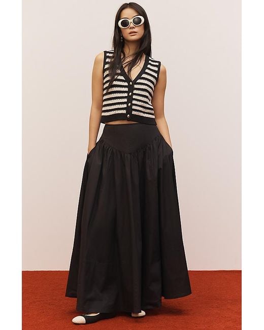 Maeve Black Drop-Waist A-Line Maxi Skirt
