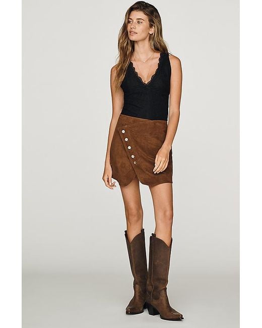 Pilcro Brown Rework Faux-Suede Wrap Mini Skirt