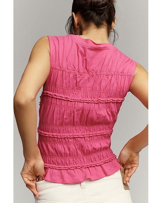 By Anthropologie Pink Smocked Lace Tank Top