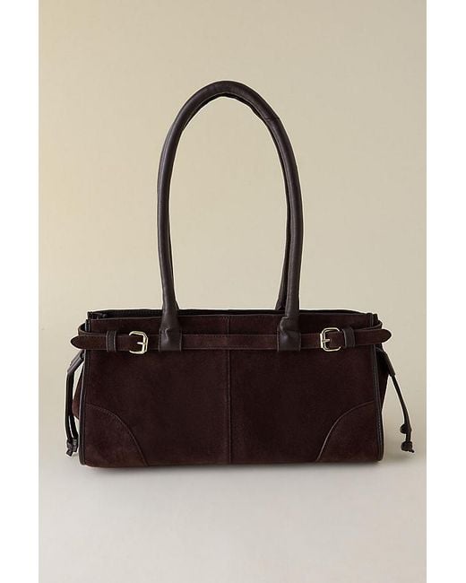 By Anthropologie Natural East West Suede Buckle Bag