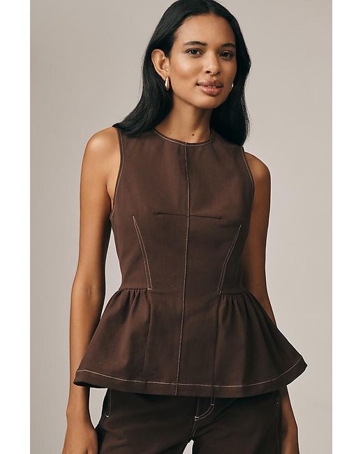 Maeve Black Crew-Neck Peplum Tank Top