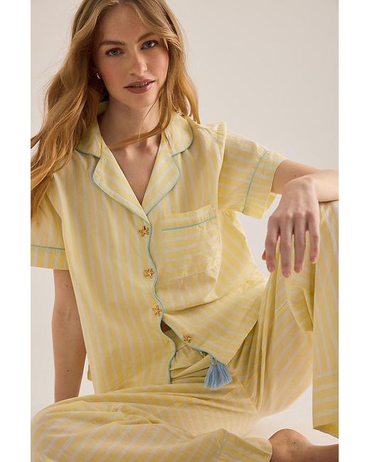Chelsea Peers Natural Cotton Butter Stripe Short-Sleeve Shirt