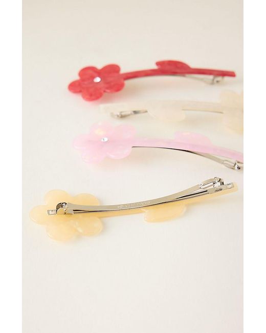 Anthropologie Pink Flower Barrette Hair Clips, Set Of 4