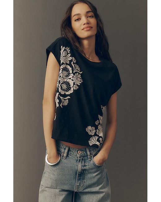 By Anthropologie Blue Embroidered Topanga T-Shirt