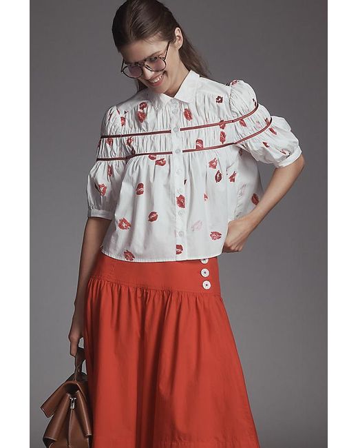 Maeve Gray The Leandra Shirred Yoke Blouse By
