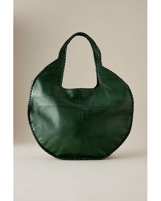 By Anthropologie Green Nora Round Circle Leather Tote Bag