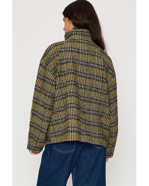 By Anthropologie Blue Lime Boucle Funnel-Neck Jacket