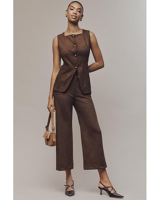 Maeve Brown The Colette Crop Faux-Suede High-Rise Wide-Leg Trousers By