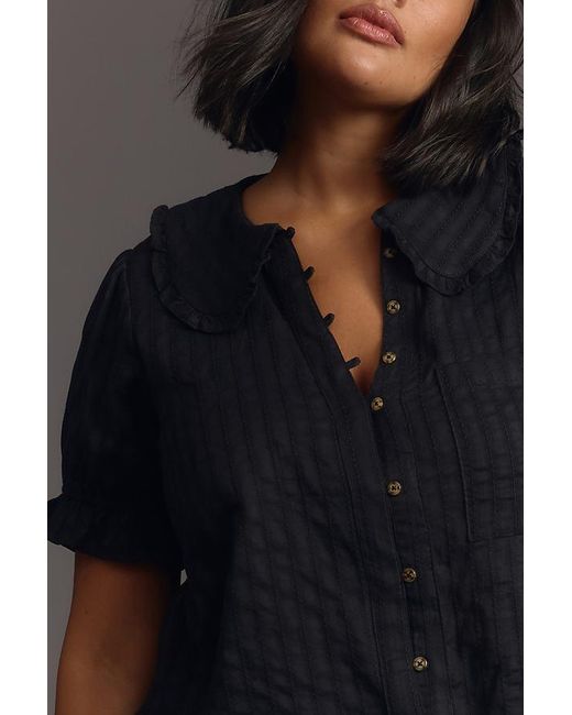 Pilcro Black The Keira Collared Button-Front Blouse By