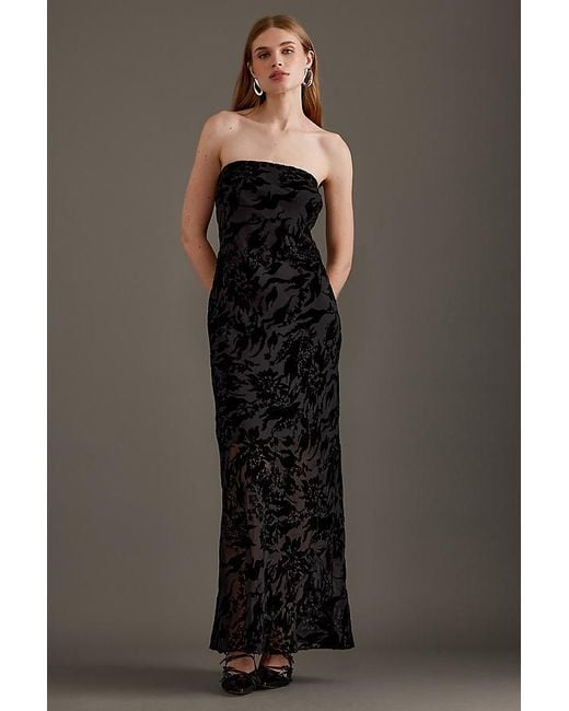 By Anthropologie Multicolor The Fleur Strapless Velvet Burnout Maxi Slip Dress