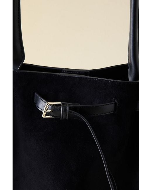 By Anthropologie Black Faux-Suede Belted Tote Bag