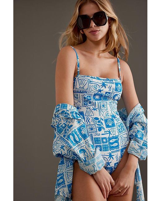Charlie Holiday Blue Amelia Square-neck One-piece Swimsuit