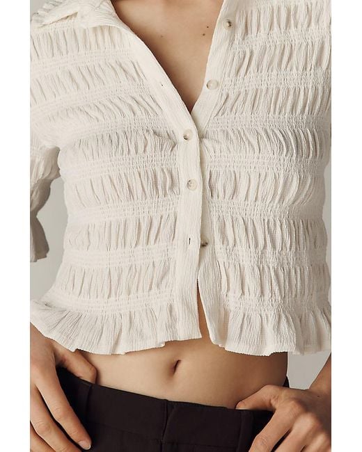 Maeve Black Ruffle Button-Front Top