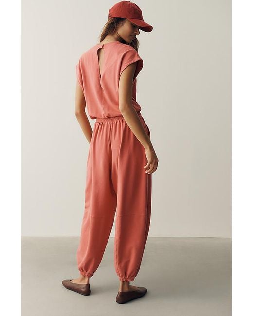 Daily Practice Red Short Sleeve Knit Jumpsuit
