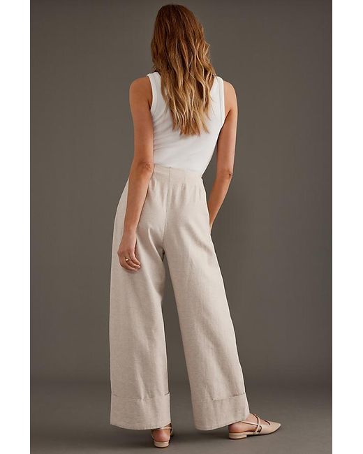 ALIGNE Brown Linen Wide-leg Trousers