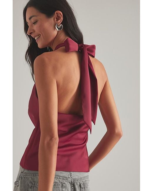 By Anthropologie Red Satin Halter Top