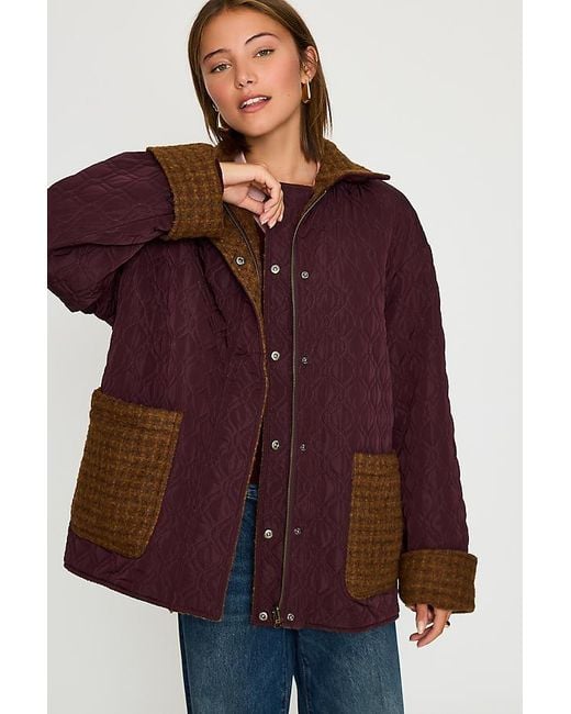 By Anthropologie Blue Reversible Quilted Boucle Jacket