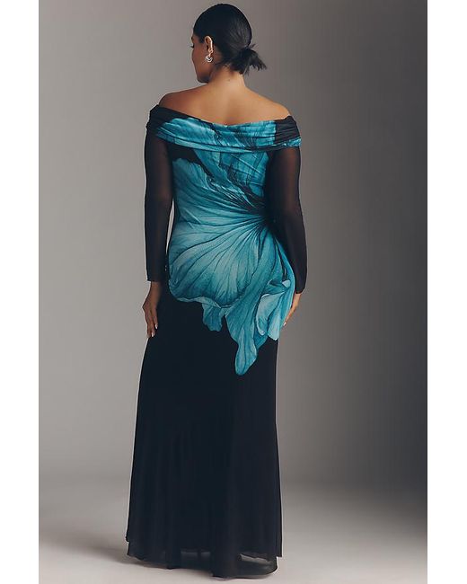 AFRM Multicolor Long-Sleeve Off-The-Shoulder Mesh Maxi Dress
