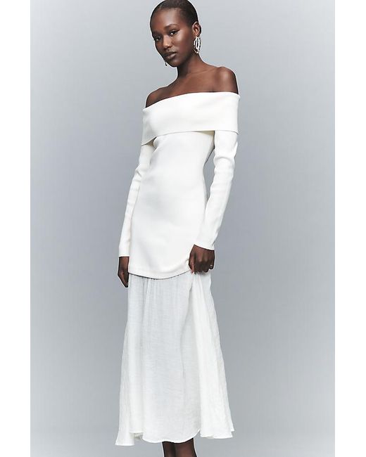 Astr White Lydia Off-Shoulder Long-Sleeve Midi Dress