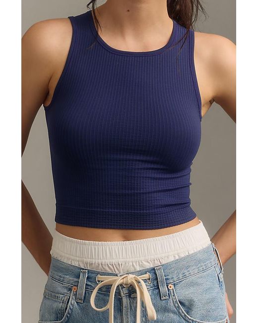 By Anthropologie Blue The Reegan Seamless Ribbed Cropped Tank Top