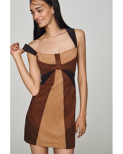 By Anthropologie Brown Faux-Suede Mini Shift Dress