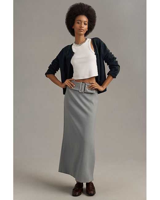 Maeve Gray Belted Column Maxi Skirt