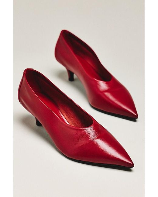 By Anthropologie Red Pointed-Toe Kitten-Heel Pumps