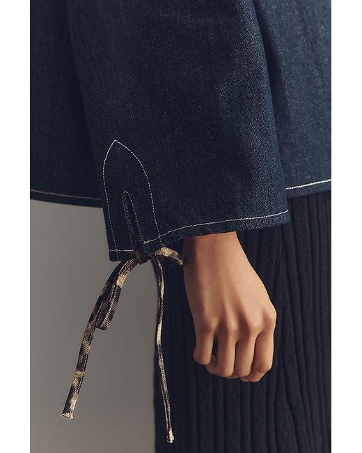 Maeve Gray Leopard Collar Denim Boxy Jacket