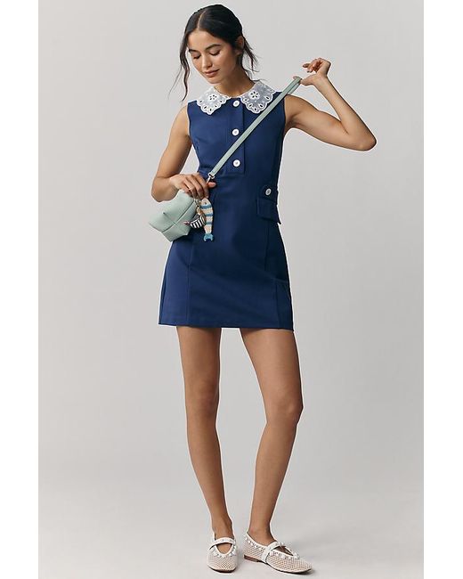 Maeve Blue Sleeveless Retro Collar Playsuit