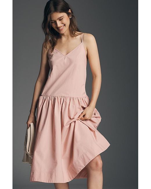 By Anthropologie Gray Twofer Sleeveless Poplin Midi Dress