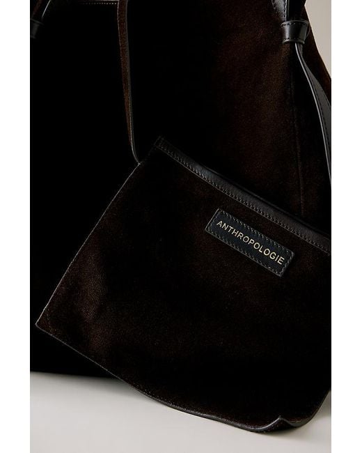 By Anthropologie Black Suede Shopper Tote Bag