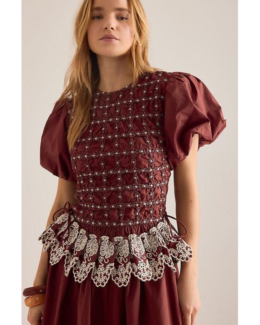 Damson Madder Audrey Smocked Embroidered Cotton Midi Dress